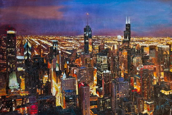 Palette Knife Oil Painting on Canvas of "Chicago" 24"x36"