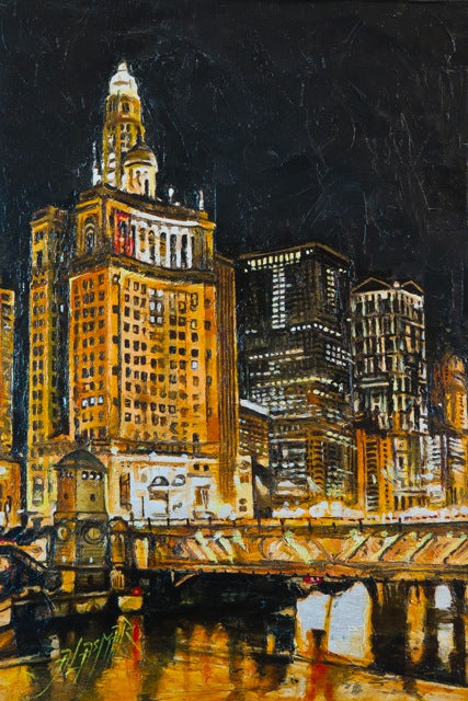 Palette Knife Oil Painting on Canvas of "Chicago" 18"x12" SOLD
