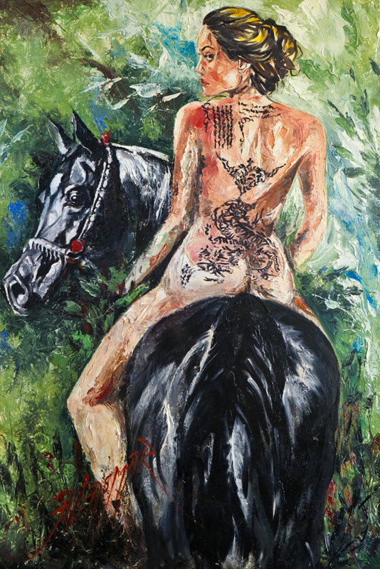Palette Knife Oil Painting on Canvas of "Angelina Jolie wanted Arabian" 36"x24" With Frame