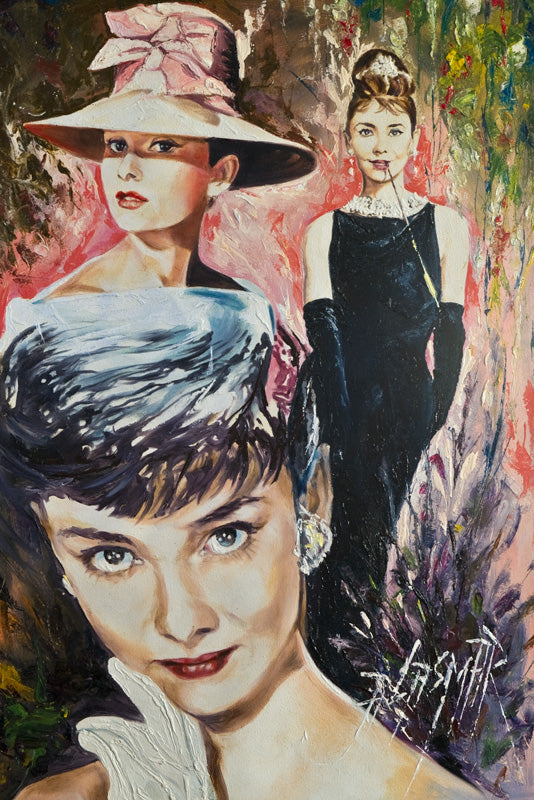 Palette Knife Oil Painting on Canvas of Audrey Hepburn 36"x24" With Frame